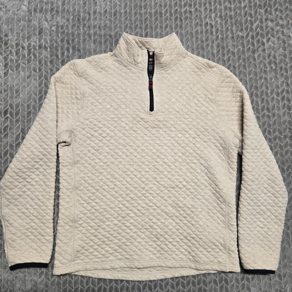 J.Crew Mens Authentic Fleece Diamond Quilted Quarter Zip Pullover Beige BS847 S
